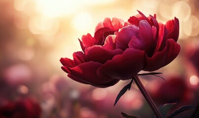Obraz premium A red flower with a stem is the main focus of the image