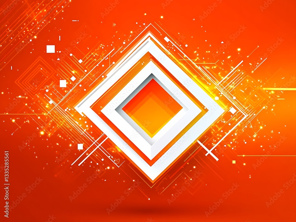 Aufkleber Abstract Geometric Pattern on Orange Background with Glowing Elements
