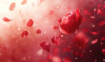 Obraz premium A red flower with petals falling in the air