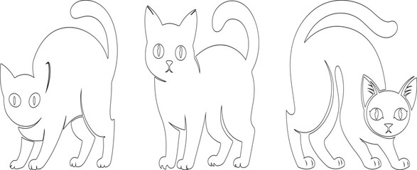 Set of black cat silhouettes. Stencil for Halloween, card, poster or other design. Black cat