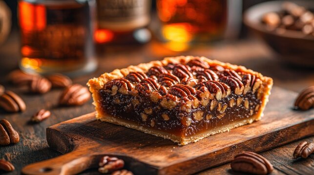 Rich pecan pie bar, golden crust, sweet filling