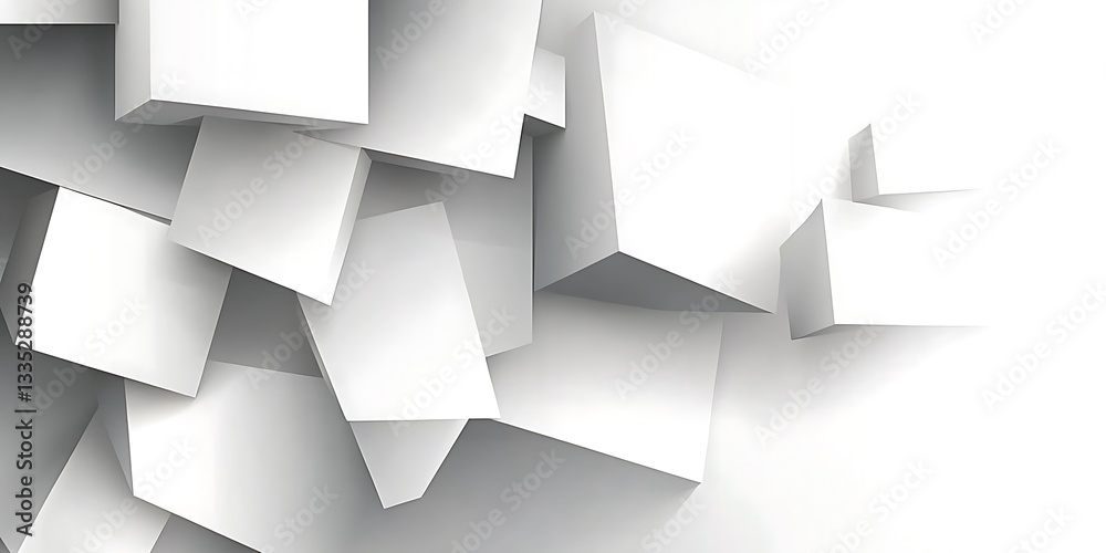 Poster elegant array of stacked white cubes with subtle shadows and perspective