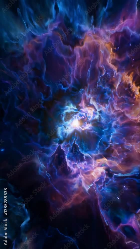Poster cosmic energy explosion. nebula dynamic motion loop. seamless abstract plasma visualization.