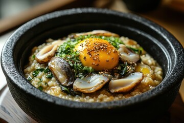 Korean dish of rice porridge with abalone and spices