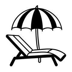  Beach chair and umbrella icon in black and white