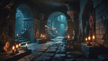 underground dungeon fantasy adventure table top role play game setting dark created with generative ai