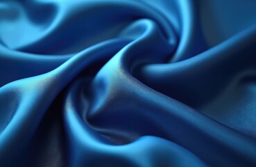 Obraz premium Elegant blue silk fabric with luxurious drapes, smooth texture. Shiny satin material with flowing waves for fashion design, decoration upholstery. Artistic craftsmanship, tactile sensuousness, fluid