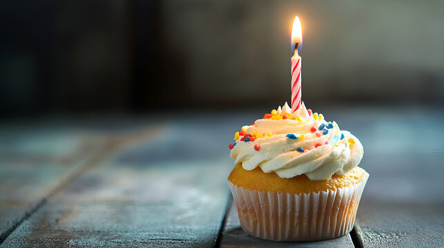 Birthday Cupcake With One Candle 
