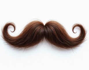Detailed view curly bushy moustache against transparent background. Brown, ginger color. Stylish facial hair. Male fashion, personal grooming, coiffure, decoration, design element. Vintage style