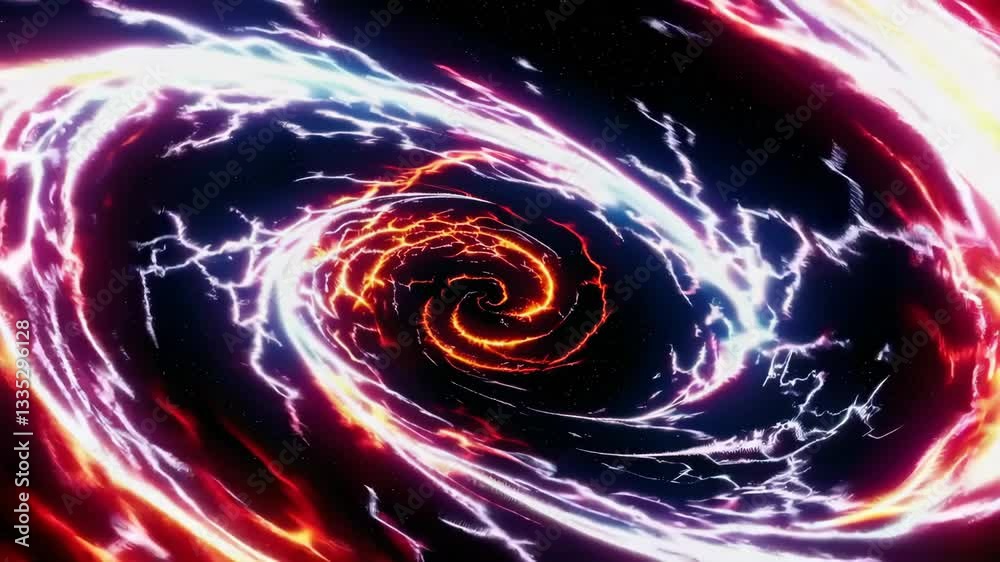 Poster abstract swirling vortex with vibrant lightning in space, energy concept