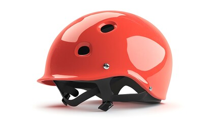A bright red helmet designed for safety in sports and recreational activities.