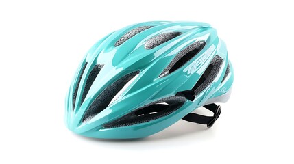 Fototapeta premium A turquoise bicycle helmet designed for safety and comfort during cycling activities.