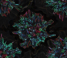 Seamless pattern with abstract floral motif on  a black background