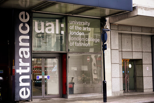 UAL University Of The Arts London Exterior, UAL London College Of Fashion (LCF) John Prince's Street Facade Sign Signage Logo, Oxford Street, London, England, United Kingdom, March 2025