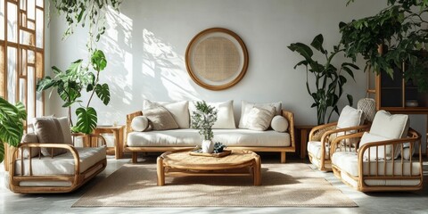 A Comfortable Modern Living Room Decorated With Plants and Furniture