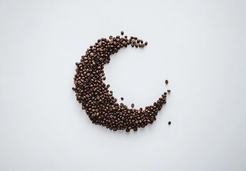 Coffee Beans Crescent Moon on White Background