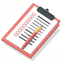 Isometric Bullet List Icon with Checklist and Pen on Clipboard in Flat Design Style