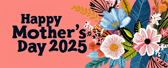 A vibrant floral arrangement featuring various flowers and leaves, celebrating Mother's Day 2025 with a joyful and festive mood.