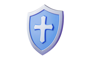 Obraz premium 3d Shield with a cross icon symbol on isolated purple background. Protection of health from diseases. Healthcare security insurance medical concept. 3d Minimal insurance blue shield icon. 3d render.