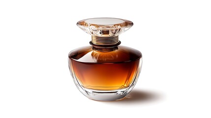 Elegant perfume bottle with a gradient amber liquid and a decorative cap.