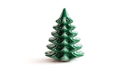 A glossy green ceramic Christmas tree decoration.