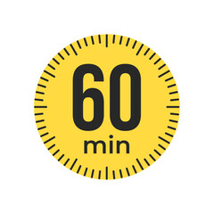 60 or sixty minute Timer, clock, stopwatch isolated icons. Countdown timer symbol. Label cooking time. Minute timer, Time measure, Chronometer, Alarm, Kitchen timer, label, sticker, stamp.  Vector