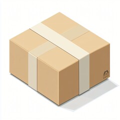 Isometric Flat Icon of Brown Package Box with Tape Isolated on White Background for Design