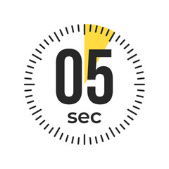 5 or five second Timer, clock, stopwatch isolated icons. Countdown timer symbol. Label cooking time. Minute timer, Time measure, Chronometer, Alarm, Kitchen timer, label, sticker, stamp.  Vector