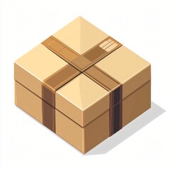 Isometric Flat Icon of a Closed Package Box Isolated on a White Background for Delivery Concepts
