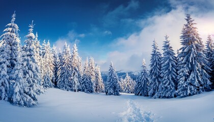 Naklejka premium fantastic winter landscape with lots of snow on fir trees snow covered conifers