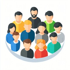 Isometric Flat Icon of Diverse Team Members in Round Group for User Collaboration Concepts
