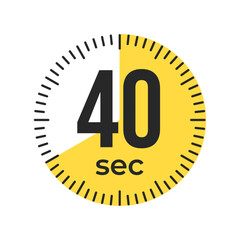 40 or forty second Timer, clock, stopwatch isolated icons. Countdown timer symbol. Label cooking time. Minute timer, Time measure, Chronometer, Alarm, Kitchen timer, label, sticker, stamp.  Vector