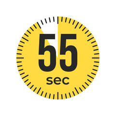55 or fifty five second Timer, clock, stopwatch isolated icons. Countdown timer symbol. Label cooking time. Minute timer, Time measure, Chronometer, Alarm, Kitchen timer, label, sticker, stamp. 