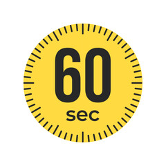 60 or sixty second Timer, clock, stopwatch isolated icons. Countdown timer symbol. Label cooking time. Minute timer, Time measure, Chronometer, Alarm, Kitchen timer, label, sticker, stamp.  Vector