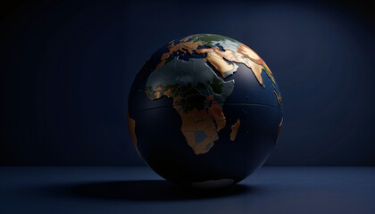 Fototapeta premium Dark globe highlighting Europe with golden light, global connection
