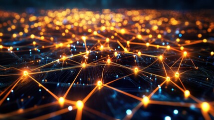 Fototapeta premium A 3D blockchain-powered smart energy system, with glowing data blocks moving through a decentralized grid