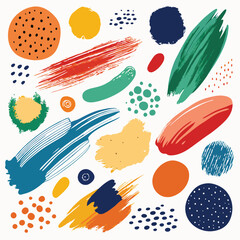 Handdrawn textures brushstrokes and dots on a white background
