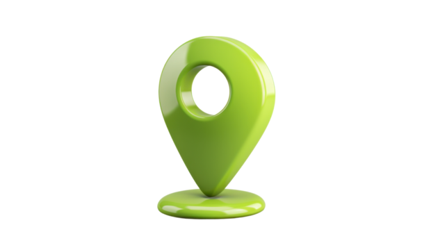 Green location pin icon standing on transparent background
