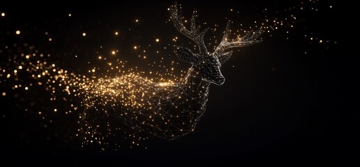 Fototapeta premium Golden-lit deer, particle effect, dark background