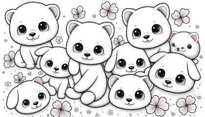 black and white coloring page with animals, pattern