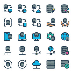 Filled outline icons set for Database and Server.
