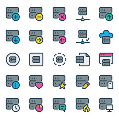 Filled outline icons set for Database and Server.