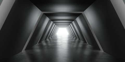Futuristic Corridor Leading to Bright Light
