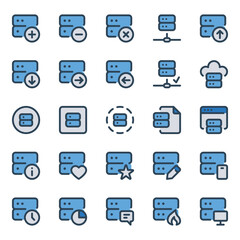 Filled blue outline icons set for Database and Server.