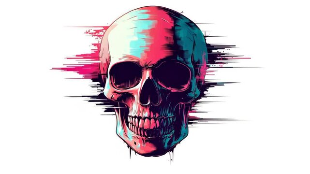 Skull emoji with glitch effect background video.