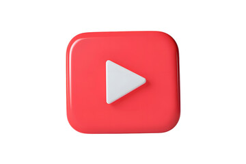 3d Realistic Playing videos button icon isolated on white background. Minimal red videos player icon. Playing video player entertainment concept, streaming videos concept. 3d render.