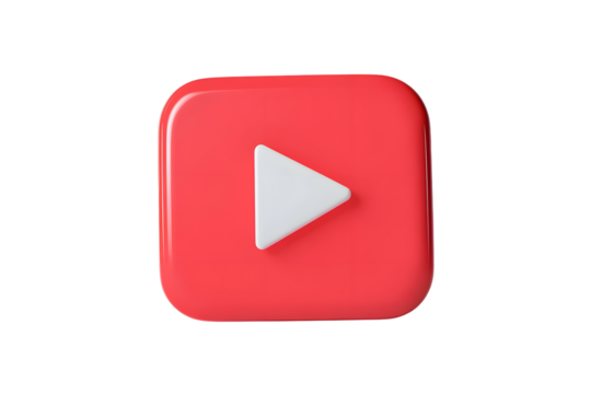 3d Realistic Playing videos button icon isolated on white background. Minimal red videos player icon. Playing video player entertainment concept, streaming videos concept. 3d render.