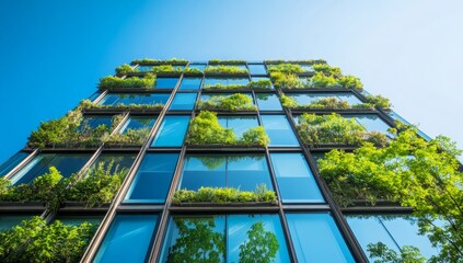 Modern sustainable skyscraper with vertical gardens