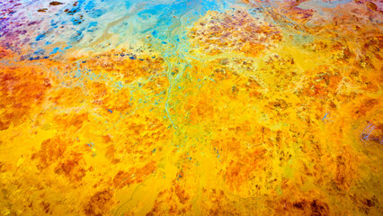 Drone image of the nature pollution and water contamination of the copper mine exploitation in...