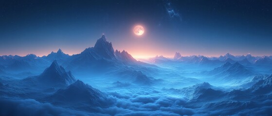 Obraz premium Glowing Celestial Mountains Under a Dreamy Night Sky